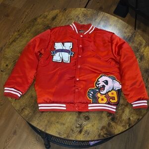 Red Kids Varsity Jacket with Panda Patch